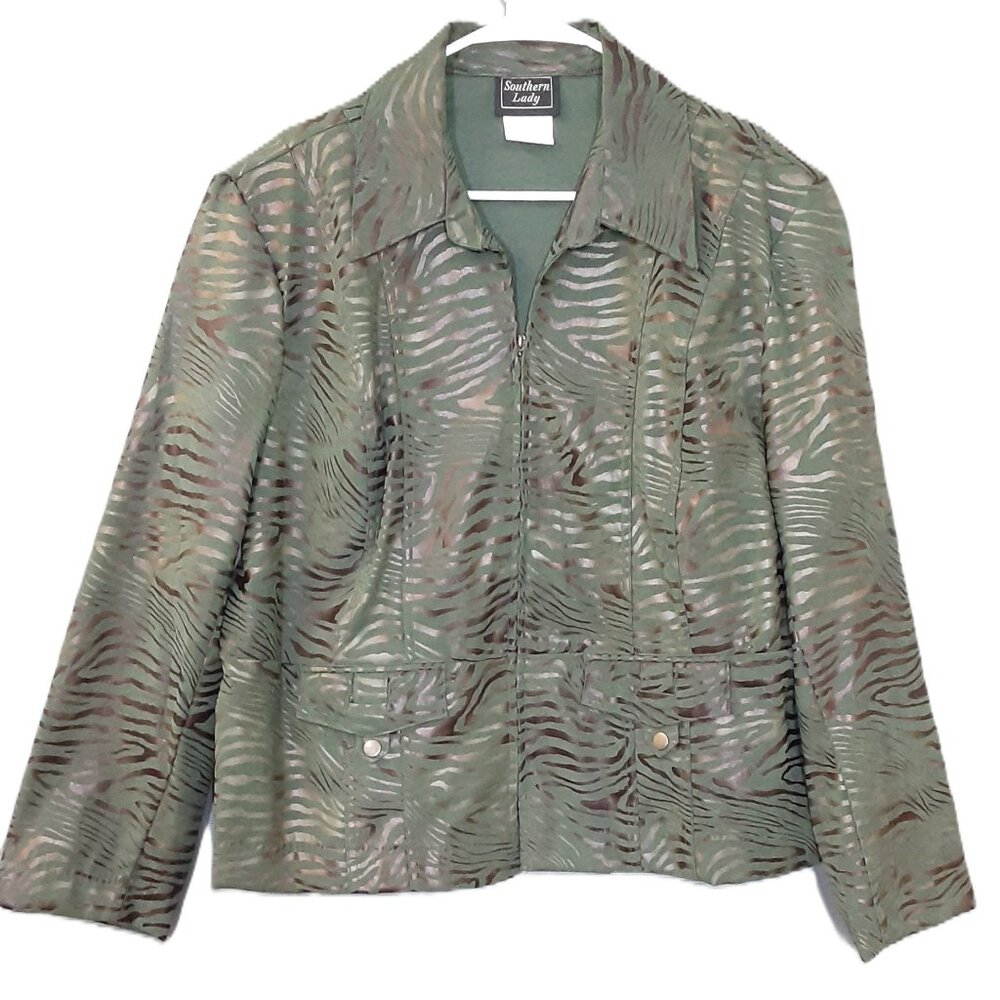 Southern Lady Jacket Size 16, Animal Print, Long Sleeve, Pockets, Shoulder pads